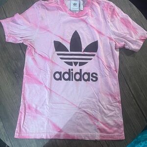 Adidas Womens Pink and White Tie-Dye Tee
